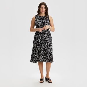 NEW Nina Leonard Women's V Neck Sleeveless Midi Dress Black L